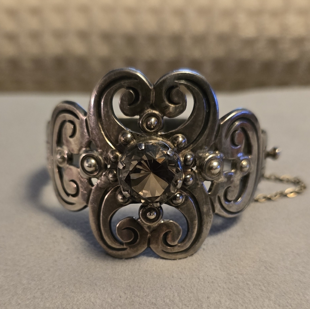 Taxco Heavy Sterling Silver & Smoky Topaz Bracelet